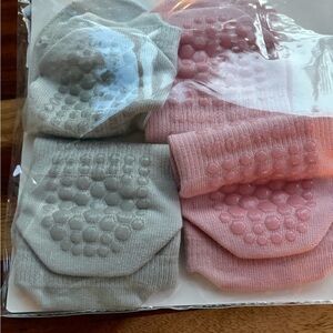 Non-Slip pilate grip socks Pink & Light Gray